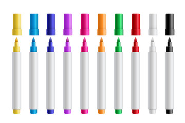 Colorful marker pens set vector realistic illustration - obrazy, fototapety, plakaty
