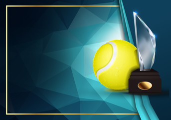 Tennis Certificate Diploma With Glass Trophy Vector. Sport Graduation. Elegant Document. Luxury Paper. A4 Horizontal. Championship Illustration