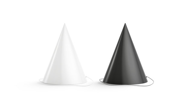 Blank black and white party hat mockup set, isolated