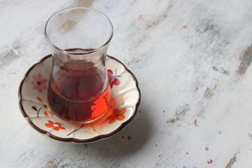 Turkish black tea in a thin glass 