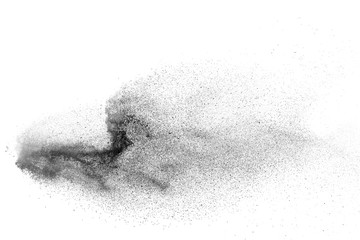Abstract powder splatted background. Black powder explosion on white background. Colored cloud....