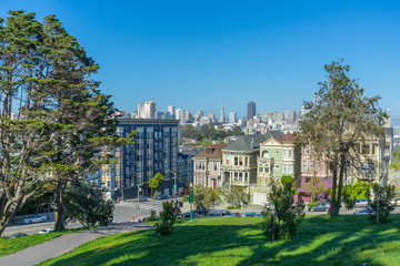 Fototapeta na wymiar view of San Francisco cityscape from Alamo Square.