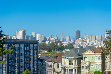 Fototapeta na wymiar view of San Francisco cityscape from Alamo Square.