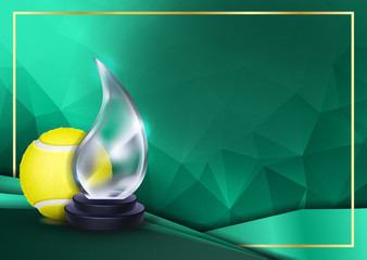 Tennis Game Certificate Diploma With Glass Trophy Vector. Sport Graduate Champion. Best Prize. Winner Trophy. A4 Horizontal. Illustration