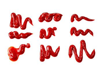 Ketchup splashes isolated on white background.