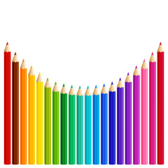 An arc of colored pencils, rainbow pencils on white background, vector illustration