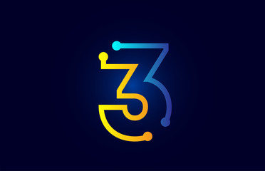 number 3 in blue and orange color for logo icon design