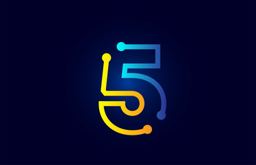 number 5 in blue and orange color for logo icon design