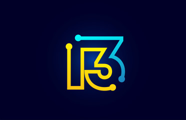 number 13 in blue and orange color for logo icon design