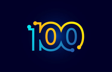 number 100 in blue and orange color for logo icon design