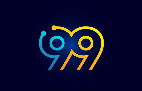 number 99 in blue and orange color for logo icon design