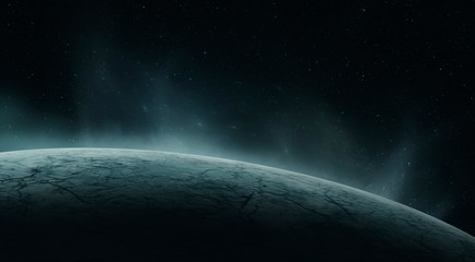 frozen ice planet surface seen from space 3d illustration