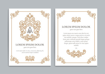 Fototapeta na wymiar White vector greeting card with golden luxury frame template. Great for invitation, flyer, menu, brochure, monogram, background, wallpaper, decoration, packaging or any desired idea.