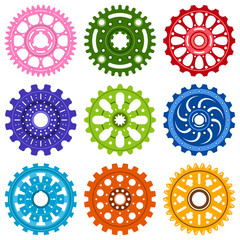 Set of colorful gear wheels or cogs, technology and industry, vector illustration