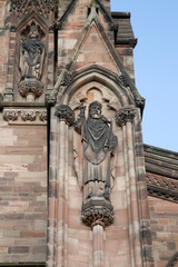 Fototapeta na wymiar Saint on Cathedral Church Facade, Hereford
