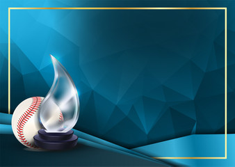Baseball Game Certificate Diploma With Glass Trophy Vector. Sport Graduate Champion. Best Prize. Winner Trophy. A4 Horizontal. Illustration