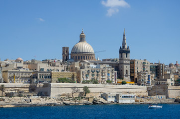 Fototapeta na wymiar Valletta Skyline, Malta. Panoramic view of the ancient capital Valletta, Malta
