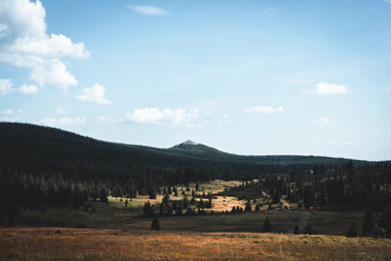 Fototapeta premium Cloudy beautiful landscape in the middle of nowhere on Sumava