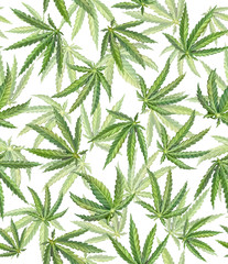 Cannabis Hand-drawn Leaves Seamless Pattern