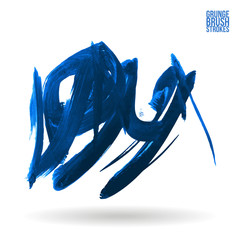 Blue brush stroke and texture. Grunge vector abstract hand - painted element. Underline and border design.