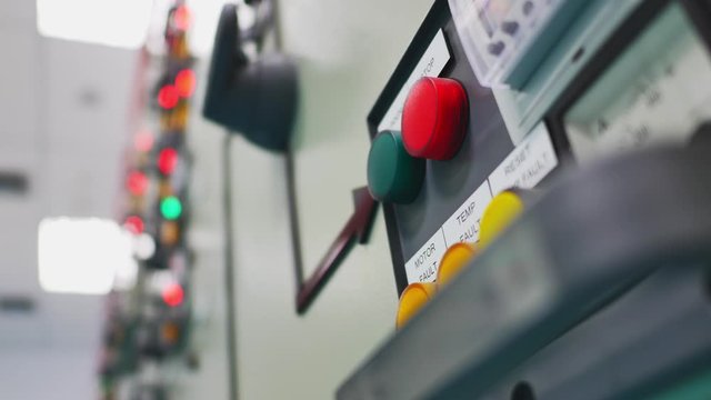 Push button switch , current meter , Protection equipment on Electrical control panel in Electricity substation Panning video