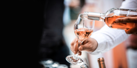 Wine glass white and rose image for banner advertorial website cover brochure template mock-up