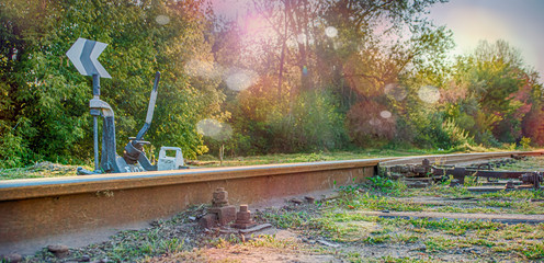 Railway sleepers and rails close-up.