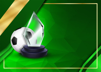 Soccer Certificate Diploma With Glass Trophy Vector. Football. Sport Award Template. Achievement Design. Honor Background. A4 Horizontal. Illustration