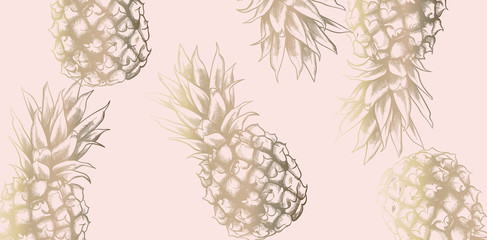 Tropic vintage pattern with pineapple Vector. Retro shiny design textures
