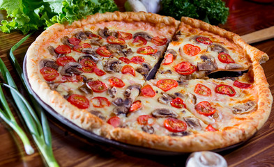 pizza with mushrooms and sausage
