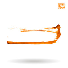 Orange brush stroke and texture. Grunge vector abstract hand - painted element. Underline and border design.