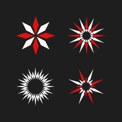 Red and white flower on a black background. Abstract floral decoration for design.