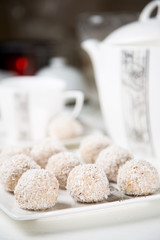 cottage cheese with sour cream and jam on a white background