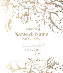 Leaves decor card Vector line art. Vintage retro style wedding invitation or greetings