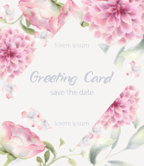 Greeting card crysanthemum Vector watercolor. Delicate decor textures floral backgrounds