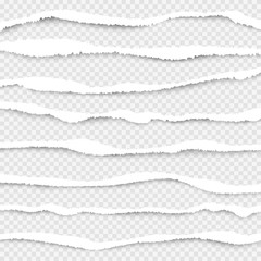 Ripped paper. Cut edges of white paper vector ripped lines realistic texture collection. Ripped edge horizontal, graphic scrap, strip damage illustration