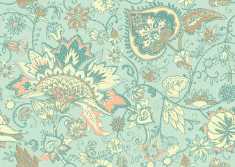 Paisley. Seamless Textile floral pattern with oriental paisley ornament.