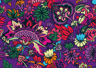 Paisley. Seamless Textile floral pattern with oriental paisley ornament.
