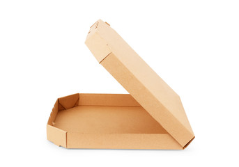 Empty cardboard pizza box on a white background