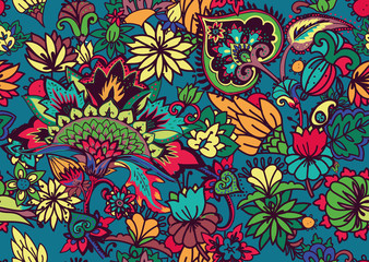 Fototapeta na wymiar Paisley. Seamless Textile floral pattern with oriental paisley ornament.