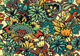 Paisley. Seamless Textile floral pattern with oriental paisley ornament.