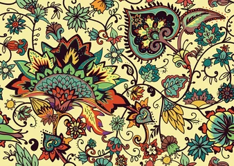 Papier Peint photo Lavable Tuiles marocaines Cachemire. Motif floral textile sans couture avec ornement oriental paisley.