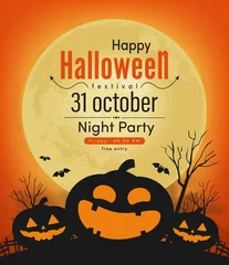 Rolgordijnen happy halloween night party banner vector design 2019 © memorystockphoto