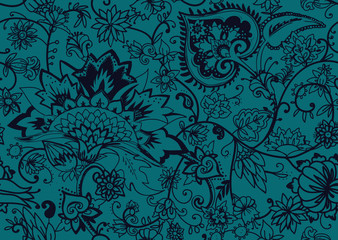Paisley. Seamless Textile floral pattern with oriental paisley ornament.
