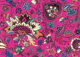 Fotobehang Paisley. Seamless Textile floral pattern with oriental paisley ornament. © alfaolga