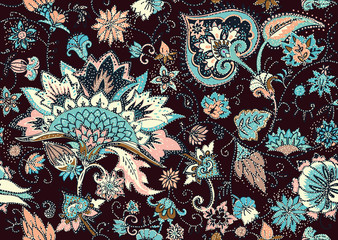 Paisley. Seamless Textile floral pattern with oriental paisley ornament. © alfaolga