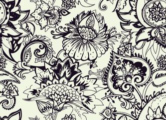 Image of Paisley. Seamless Textile floral pattern with oriental paisley ornament. printed on Printed Glass Splashbacks