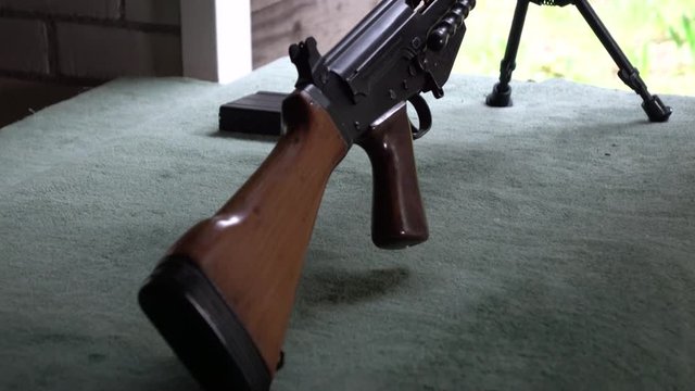 Cleared FAL rifle on sitting idle on shooting range