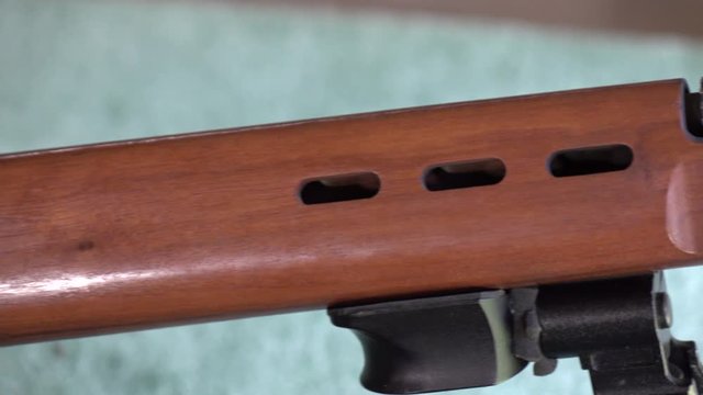 Close up of barrel of FAL rifle