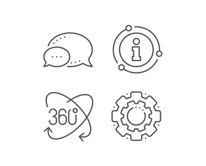 360 degree line icon. Chat bubble, info sign elements. Full rotation sign. VR technology simulation symbol. Linear full rotation outline icon. Information bubble. Vector
